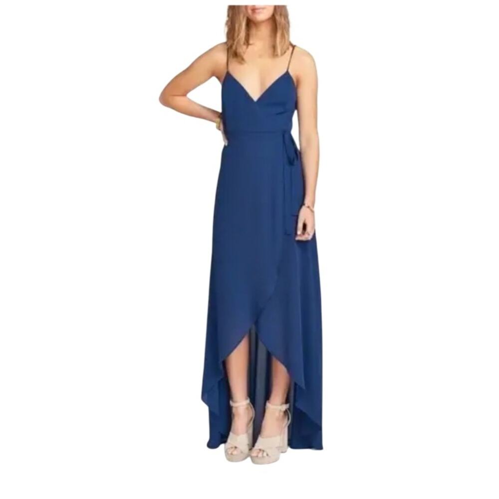 Olive + Oak Wrap Hi Low Dress Blue Size Medium NWOT